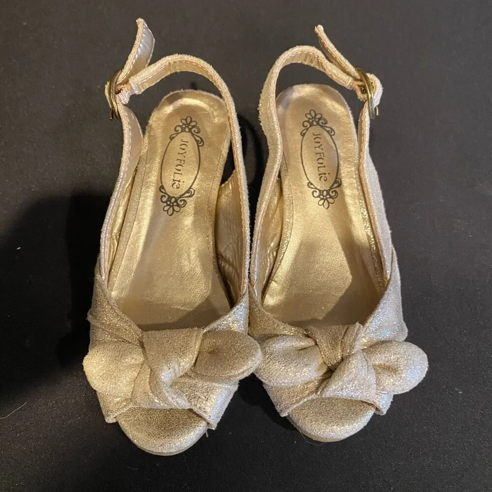 Joyfolie Toddler’s Gold Sparkle Sling Back High Heel Dress Shoes Size 9